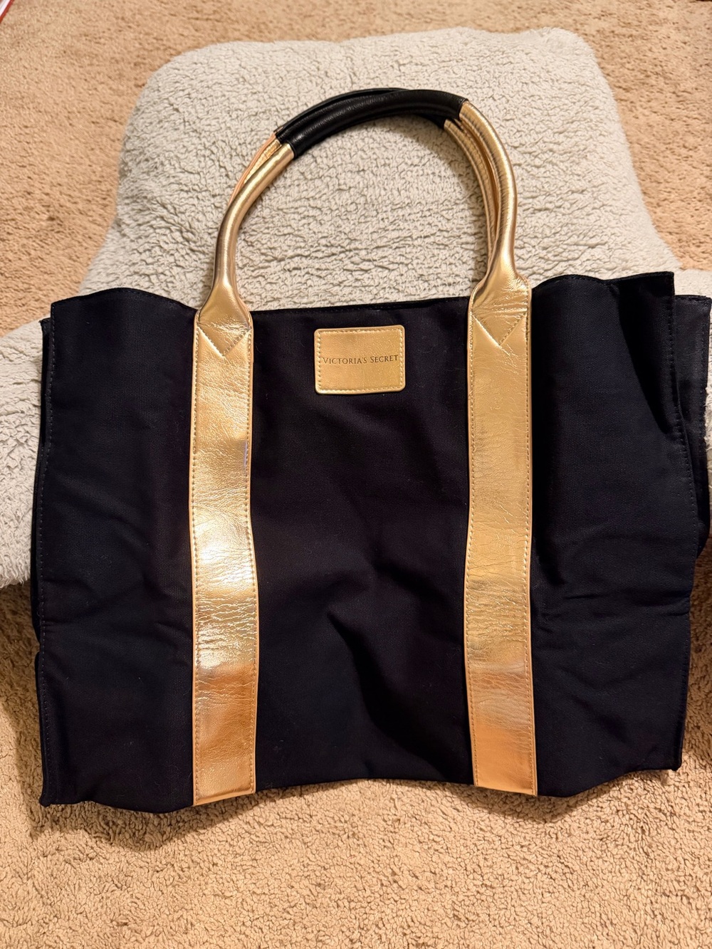 Victoria's Secret Black Tote Bag with Rose Gold Accents